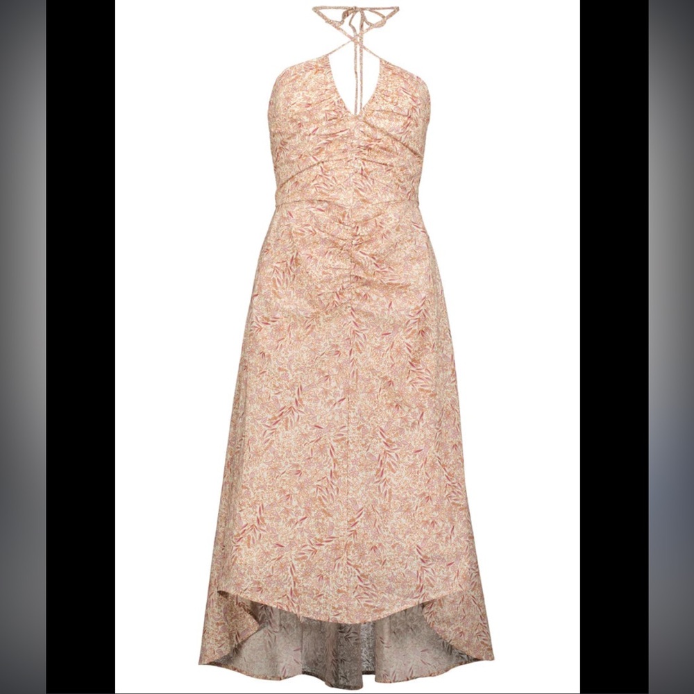 Antro x bishop + young Harper Ruched front Pink Leaf-Print Halter Midi Dress